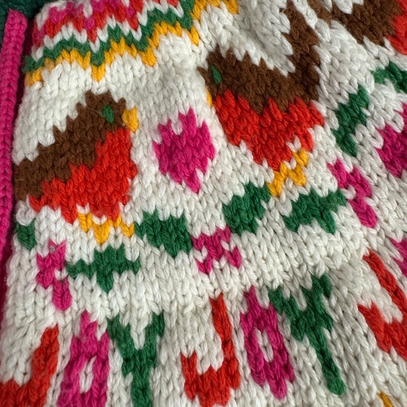 XL Lands End Lofty Birdseye Green and Pink Fair Isle chunky button up cardigan. - Picture 9 of 11